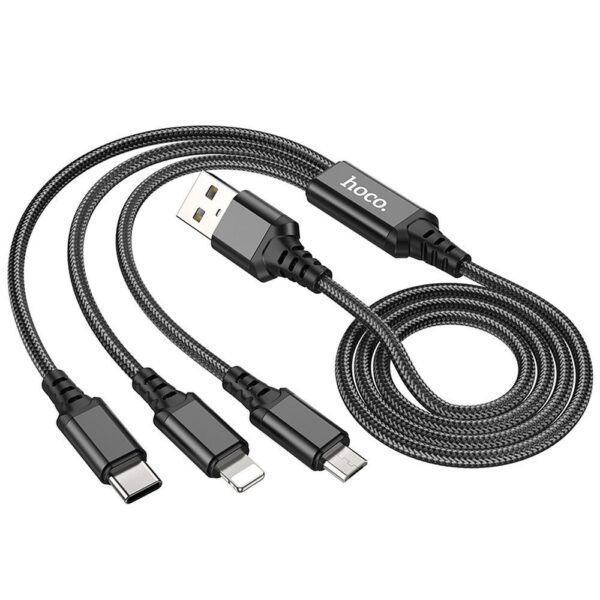 Cable 3in1 USB A to Lightning / Micro USB / USB C Hoco 2A 1 m X76 black