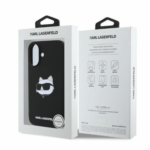 2ae0c208ac2dc310bad6a80ce5391bc9 KARL LAGERFELD case for IPHONE 16 compatible with MagSafe KLHMP16SSCHPPLK (Sil Choupette Head Print) black