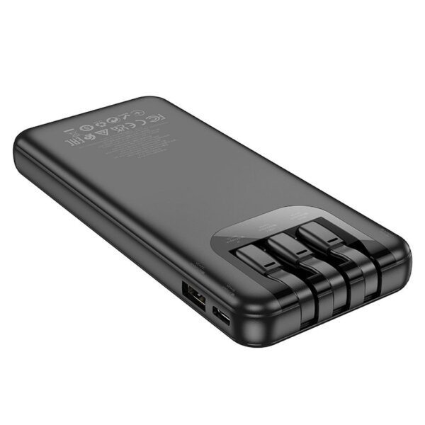 Powerbank Hoco 10000 mAh 2A with built-in cables USB C + Micro USB + Lightning J114 black