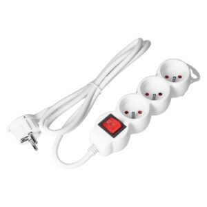 Extension cord 3x2P+Z,ON/OFF,1,5m, 3x1,5,biały (ES-5/W/1,5)