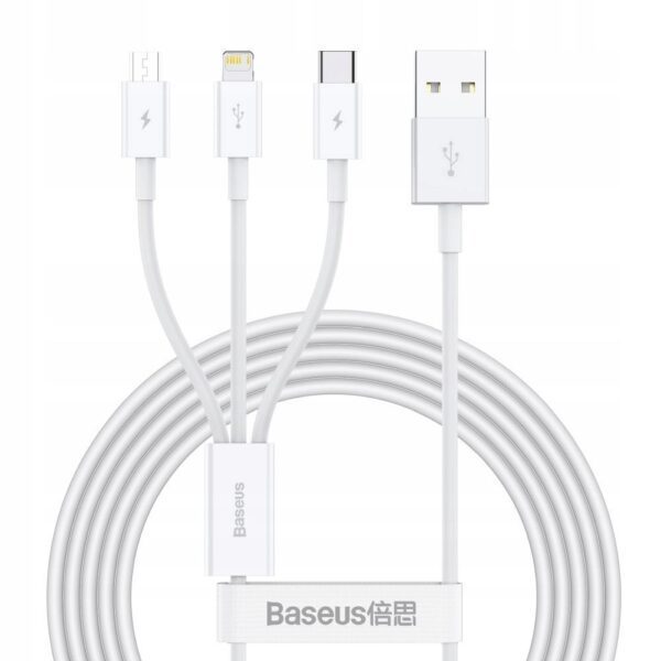 BASEUS cable 3in1 USB A to Micro USB / Lightning / Type C 3,5A CAMLTYS-02 1,5 m white