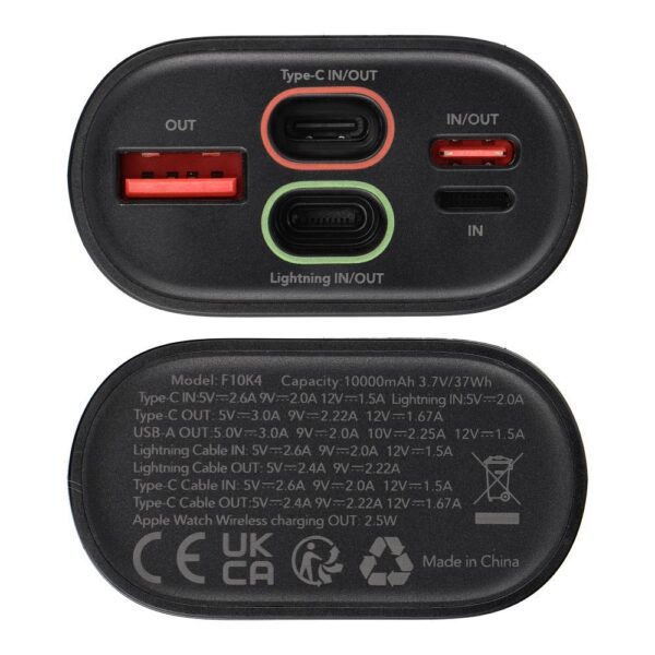 43cc26d191f7731820a4b834bc5b4bd3 Powerbank Forcell F-Energy F10K4 PD QC3.0 3A 22,5W 10000 mAh compatible with Apple Watch black