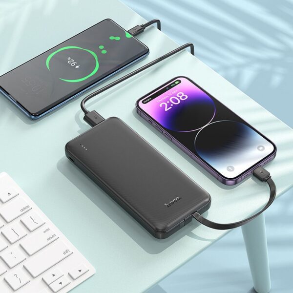 49604e1f0f555ef360dd51e7ec49edc8 Powerbank Hoco 10000 mAh 2A with built-in cables USB C + Lightning J118 black