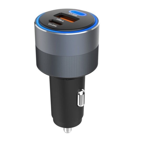 4d7d721f04e50166b0c1b144c19da380 FORCELL F-ENERGY Alu car charger 2 x Type C + USB A PD QC4.0 SFC 2.0 4,5A 65W gray
