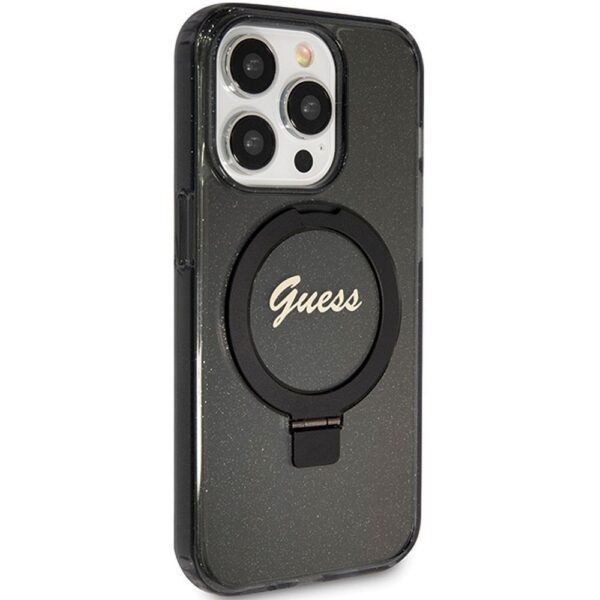 4eca2800ccd375c671ed876fa818a5b5 Original faceplate case GUESS GUHMP15XHRSGSK for iPhone 15 Pro Max (Compatible with Magsafe / Glitter Script Logo / Ring stand / black)