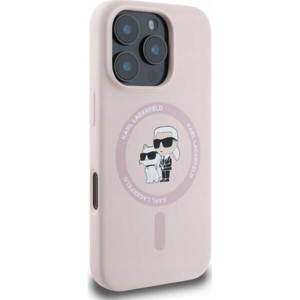 KARL LAGERFELD case for IPHONE 16 Plus compatible with MagSafe KLHMP16MSCMKCRHP (Silicone KC Body Ring) pink