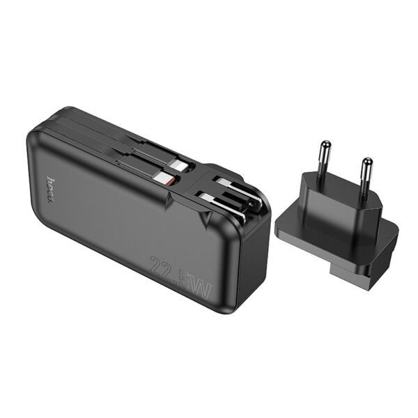 Powerbank Hoco 10000 mAh QC PD 3A 22,5W with built-in socket EU / US and cables USB C + Ligthning J126 black