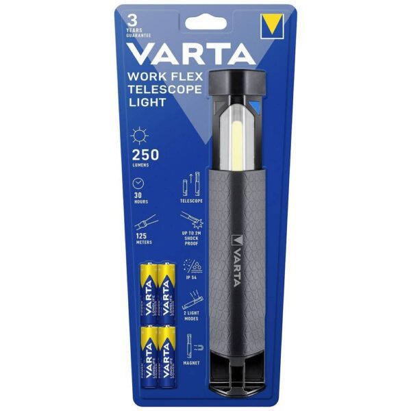 77e3b9d39430e436f71cfeba62c50cd8 VARTA flashlight LED Work flex telescope light 250lm 18646 + 4 x batteries R6 (AA)