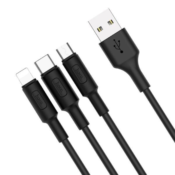 785be3992631c21f1d271a0a0a66d1fc Cable 3in1 USB A to Lightning / Micro USB / USB C Hoco 2A 1 m X25 black