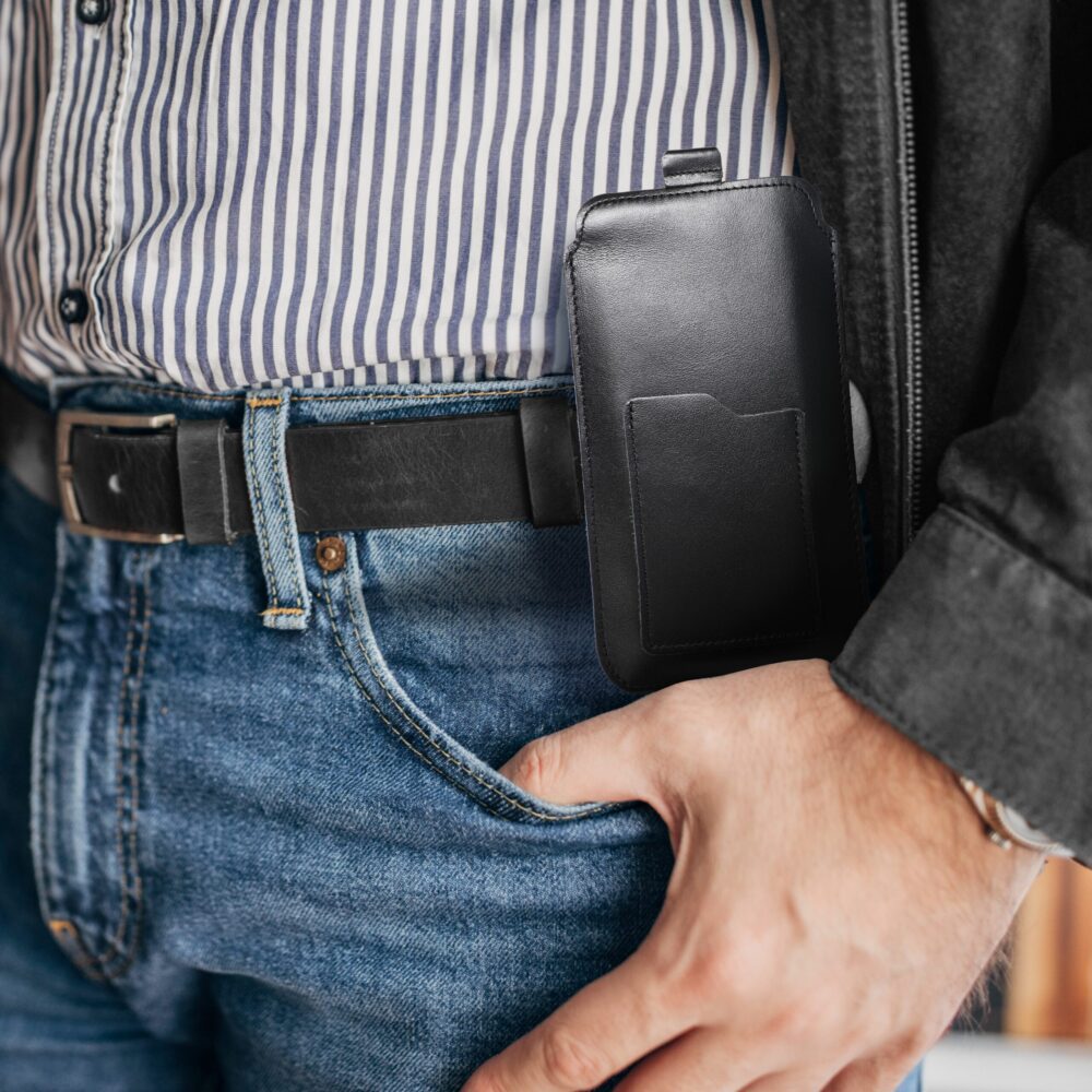 7b54fe9444292220d44e4aaf9354c506 ROYAL - Leather universal blet pocket / black - Size 2XL+tall - SAMSUNG S21 ULTRA / HUAWEI P Smart 2021 / XIAOMI Redmi 12 / OPPO A98 5G