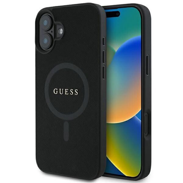 GUESS case for IPHONE 16 Plus compatible with MagSafe GUHMP16MPSAHMCK (PU Saffiano Classic Logo) black