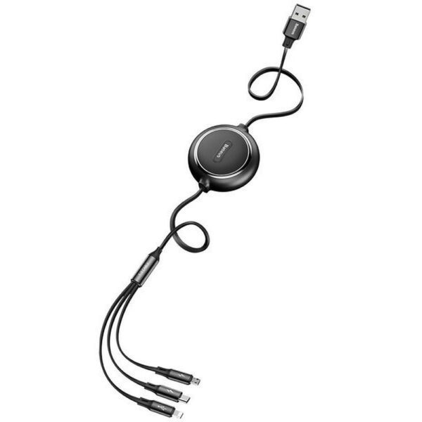 8e4b461ef91cc2a805eb63755f5ad957 BASEUS retractable cable 3in1 USB A to Micro USB / Lightning / Type C 3,5A CAMLT-JH01 1,2 m black