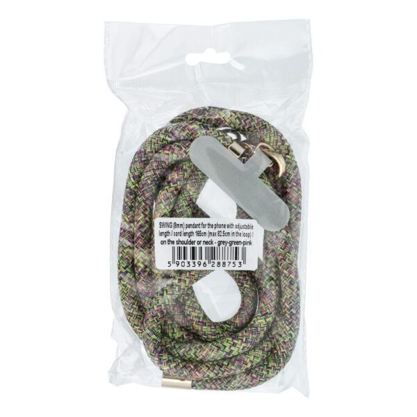 SWING (8mm) Phone lanyard, Phone pendant with adjustable length / cord length 165cm (max 82.5cm in the loop) / on the shoulder or neck - grey-green-pink