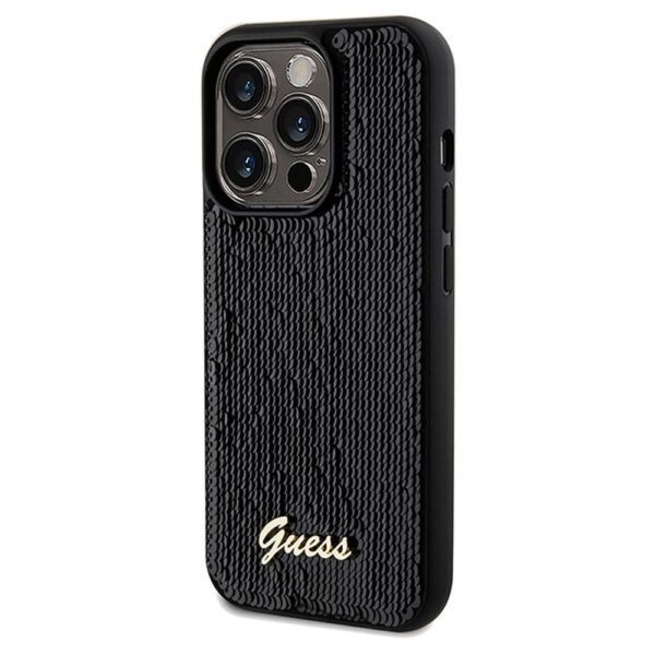 9a109bae9278db6b82a2f15487f69b30 GUESS case for IPHONE 14 Pro GUHCP14LPSFDGSK (Sequin Script Metal) black