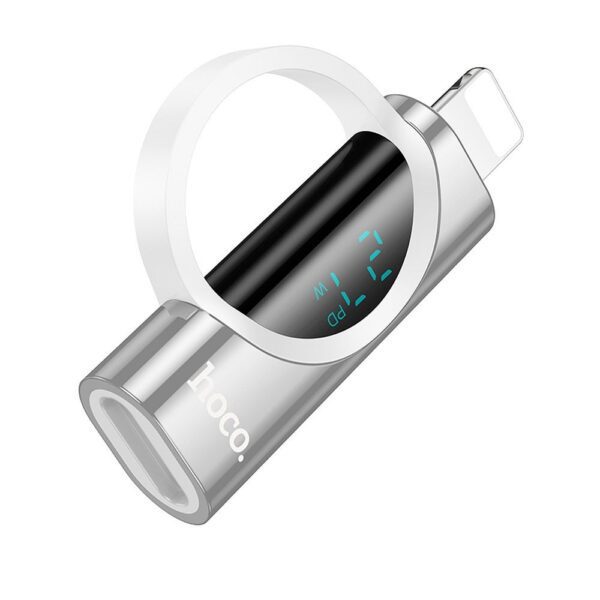 9a62a2305c61416daf227f8a17330d93 Adapter Lightning to USB C Hoco PD 2,4A 27W with display UA32B silver