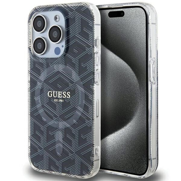 GUESS case for IPHONE 15 Pro Max compatible with MagSafe GUHMP15XHGCUSTGK (IML GCUBE) black