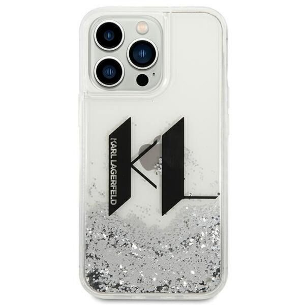 c43685f1c6e3e583561741cf0f5aa31b KARL LAGERFELD case for IPHONE 14 Pro KLHCP14LLBKLCS (Liguid Glitter Big KL Logo) silver