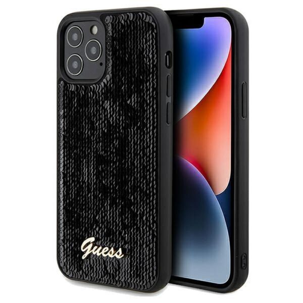cff0e40320ae393ce773811b8b848c65 GUESS case for IPHONE 12 / 12 Pro GUHCP12MPSFDGSK (Sequin Script Metal) black