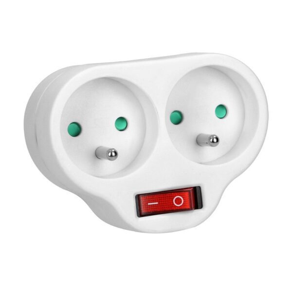 d9b6583a34b542884f7e0f9bed16b3c5 Power splitter with 2 round sockets and a central switch, white (OR-AE-13187)
