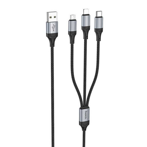 dbe09f6e5db8d80b04ee435235675c35 Cable 3in1 USB A to Lightning / Micro USB / USB C Hoco 2,4A 1 m X102 black