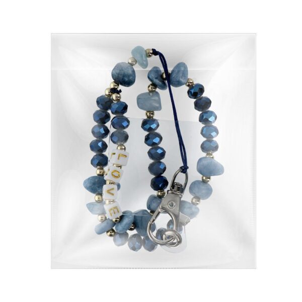 e40ef99a2ca444ea7bdfc29696929a12 LOVE Phone lanyard, Phone pendant / cord length 44cm (22cm in the loop) / on hand - lite blue