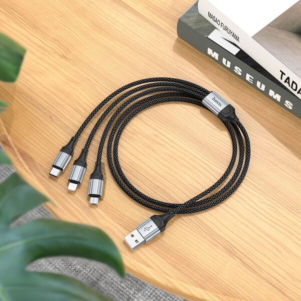 f139bd9b95d16993179724dee765c3a1 Cable 3in1 USB A to Lightning / Micro USB / USB C Hoco 2,4A 1 m X102 black