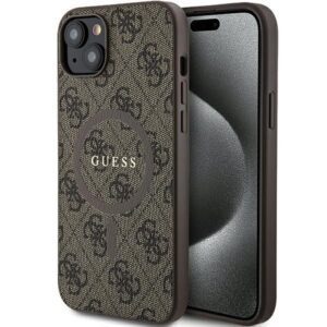 GUESS case for IPHONE 15 compatible with MagSafe GUHMP15SG4GFRW (4G Ring classic logo) brown