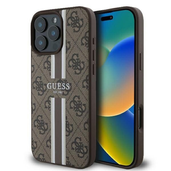 f341cedb6e105988b56fba9ae5f5c5ed GUESS case for IPHONE 16 Pro compatible MagSafe GUHMP16LP4RPSW (4G Printed Stripes) brown