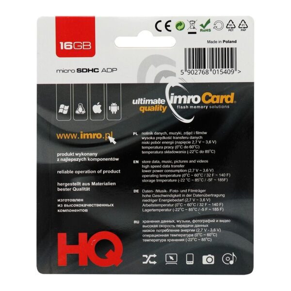 IMRO memory card microSD 16GB with adapter SD