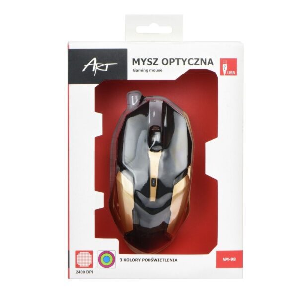 ART wire computer mouse USB A 2400 dpi AM-98 black gold