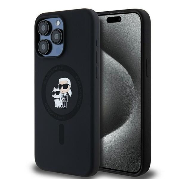 KARL LAGERFELD case for IPHONE 15 Pro Max compatible with MagSafe KLHMP15XSCMKCRHK (Silicone KC Body Ring) black