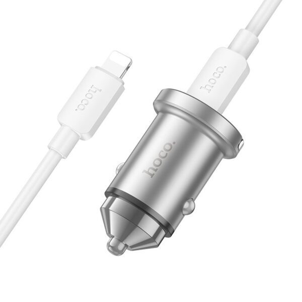 fd80494e0a54b0db83232feea5387ed6 Car charger Hoco USB A + USB C QC3.0 PD 4A 45W + cable USB C to Lightning NZ10 silver