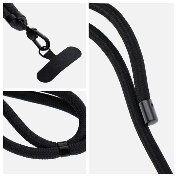 SWING (8mm) Phone lanyard, Phone pendant with adjustable length / cord length 165cm (max 82.5cm in the loop) / on the shoulder or neck - black