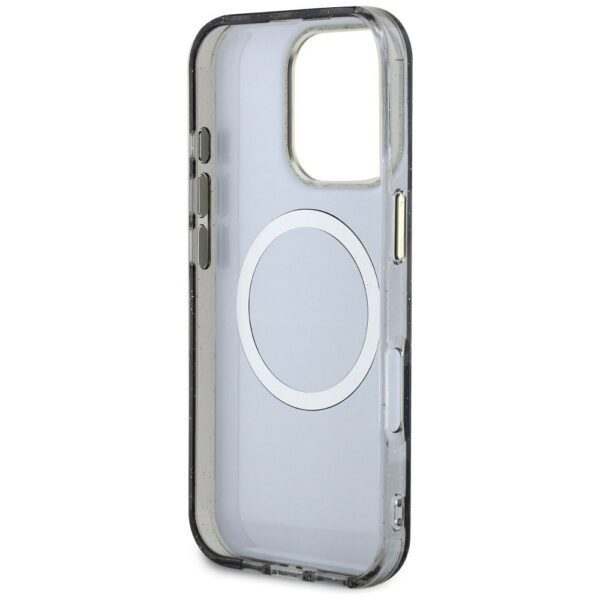 GUESS case for IPHONE 16 Pro Max compatible with MagSafe GUHMP16XHFLPEDK (IML Metal Glitter Flowers Triangle) black