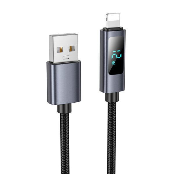 1f440dc2489b0dab53a91c562a77cb5e Cable USB A to Lightning Hoco 2,4A with display 1 m X112 black