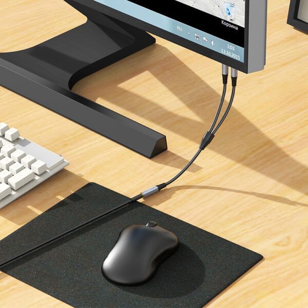 29a691f0cc276a78a0105f3762d7c7d7 Cable AUX 2in1 Jack 3,5 mm (female) to 2 x Jack 3,5 mm (male) Hoco 0,25 m UPA21 metal gray