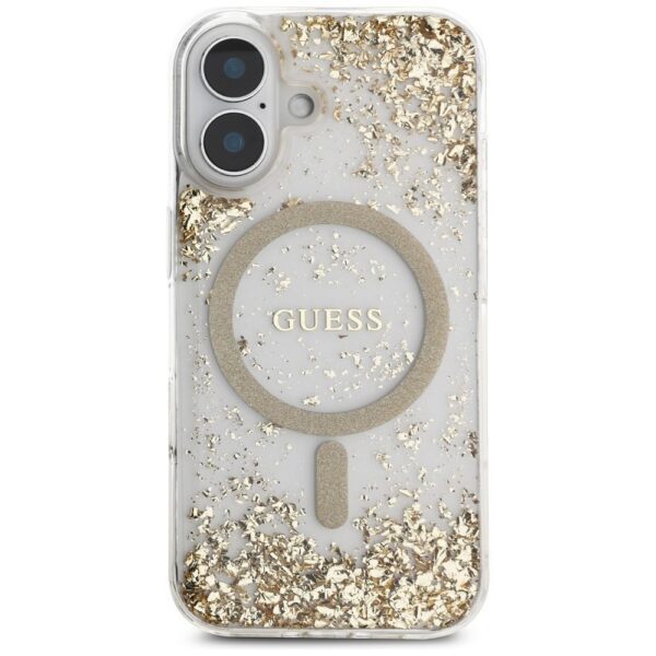 GUESS case for IPHONE 16 compatible with MagSafe GUHMP16SRGRGED (Resin Bottom Glitter) gold