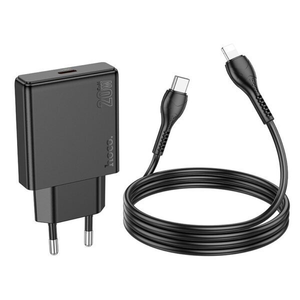 Phone charger Hoco Slim USB C QC PD 30W + cable USB C to Lightning N37 black