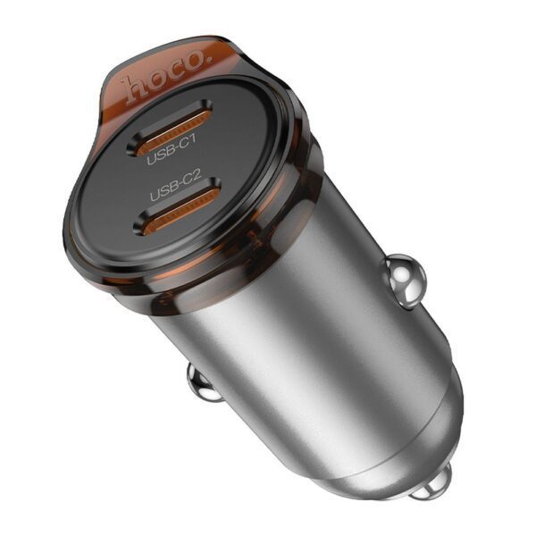 Car charger Hoco 2 x USB C PD QC3.0 45W NZ16B metal gray