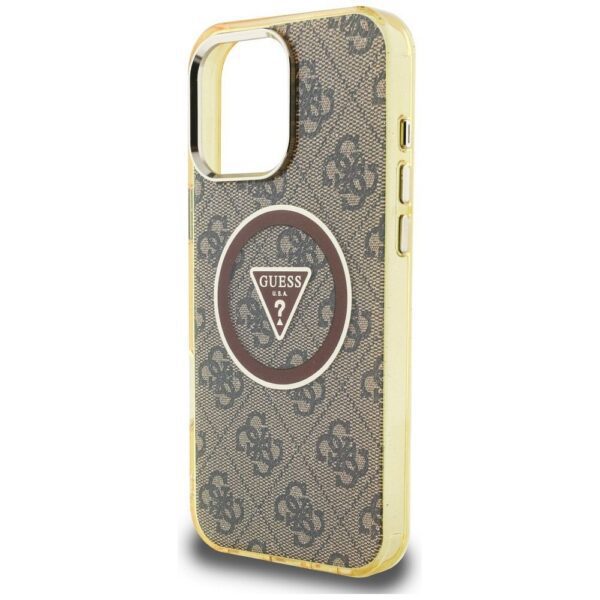 GUESS case for IPHONE 16 Pro compatible with MagSafe GUHMP16LHG4PRTGW (IML Metal Glitter 4G Circle Triangle) brown