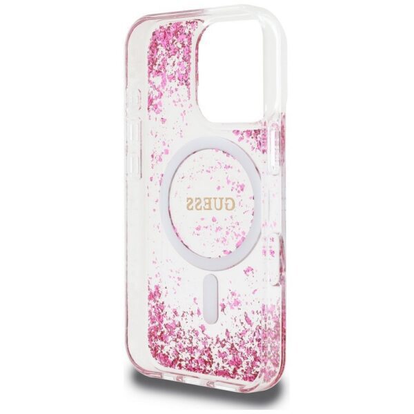 GUESS case for IPHONE 16 Pro compatible with MagSafe GUHMP16LRGRGEP (Resin Bottom Glitter) pink