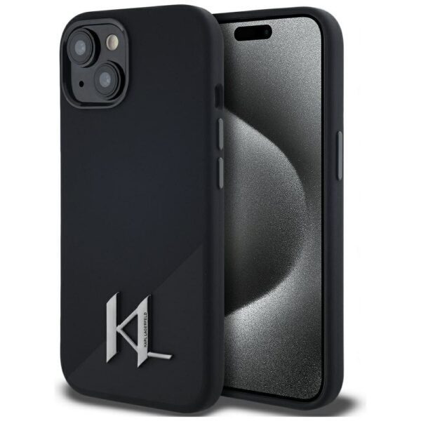7bc0fe08ae6b56b7e20f60e3f48a1ddf KARL LAGERFELD case for IPHONE 15 compatible with MagSafe KLHMP15SSCMKMPCK (Silicone Initial Metal Logo) black