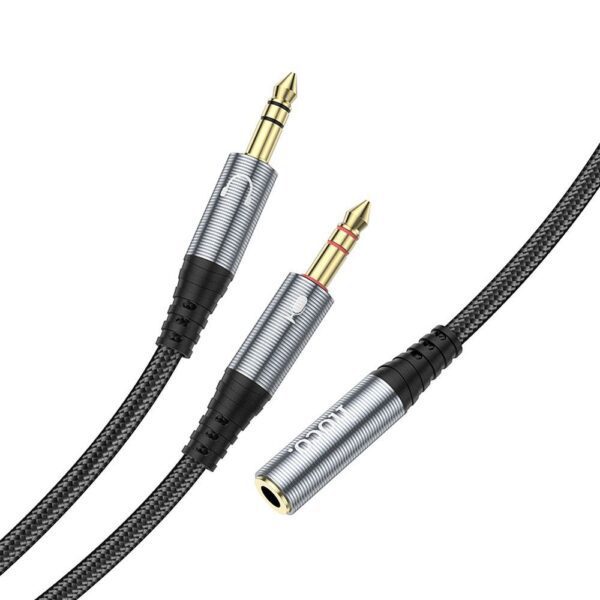 90045fa765d1e12b4adfa5184209e604 Cable AUX 2in1 Jack 3,5 mm (female) to 2 x Jack 3,5 mm (male) Hoco 0,25 m UPA21 metal gray