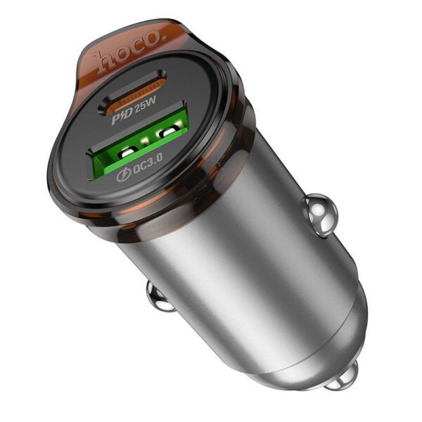 Car charger Hoco USB A + USB C PD QC3.0 43W NZ16A metal gray