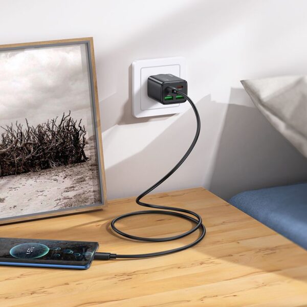 Phone charger Hoco 2 x USB C + 2 x USB A QC3.0 PD 3A 30W + cable USB C to USB C N56 black