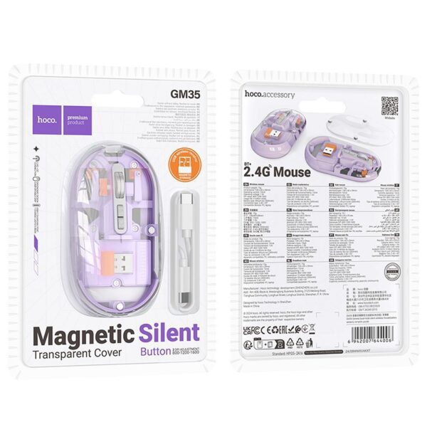 Wireless mouse Hoco 2,4G 1600 dpi dual mode bluetooth GM35 romantic purple