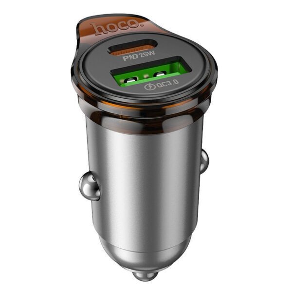 d2f210a9b184c6988eef505a1079739e Car charger Hoco USB A + USB C QC3.0 PD 43W + cable USB C to USB C NZ16A metal gray