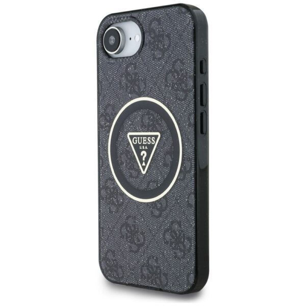 GUESS case for IPHONE 16e (SE 4 2025) compatible with MagSafe GUHMPSE4HG4PRTGK (IML Metal Glitter 4G Circle Triangle) black