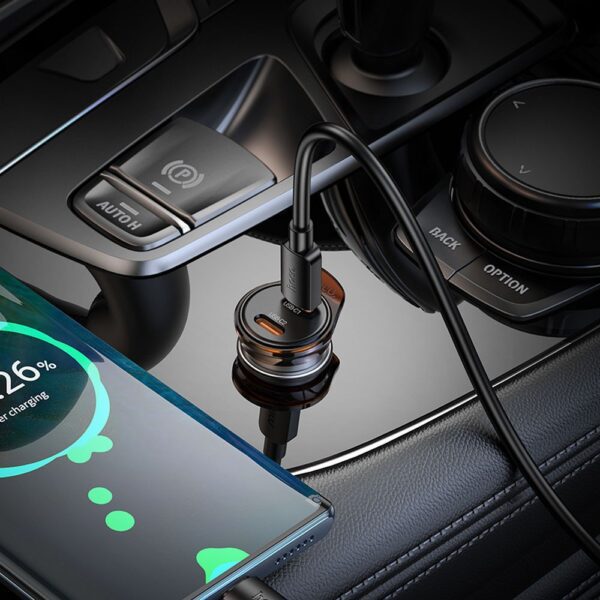 Car charger Hoco 2 x USB C PD QC3.0 45W NZ16B metal gray