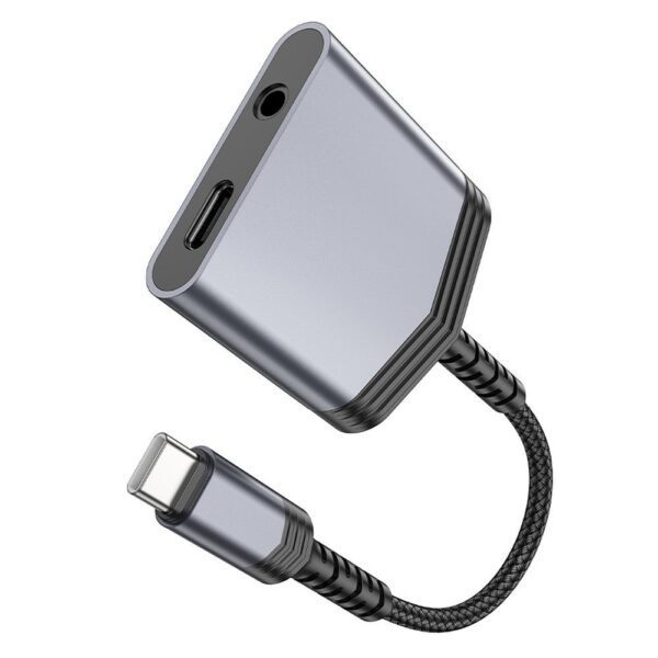 156405727ee298e898f8468e6cd19b21 Adapter AUX 2w1 USB C to USB C / Jack 3,5 mm Hoco 27W LS39 metal gray